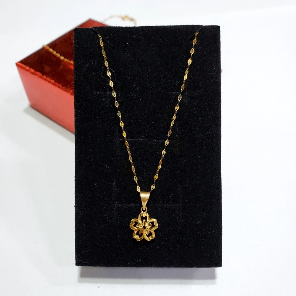 Authentic Real 18k Solid Yellow Gold Flower Pendant Necklace 18"